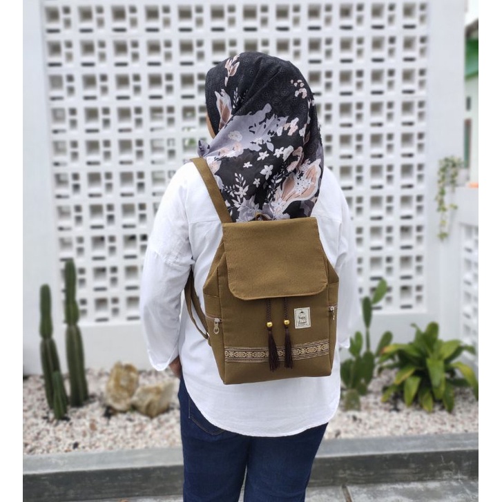 Ginny Backpack kode G89 Tas Kanvas Polos Sekolah Ransel Kerja muat notebook 10,6 inchi