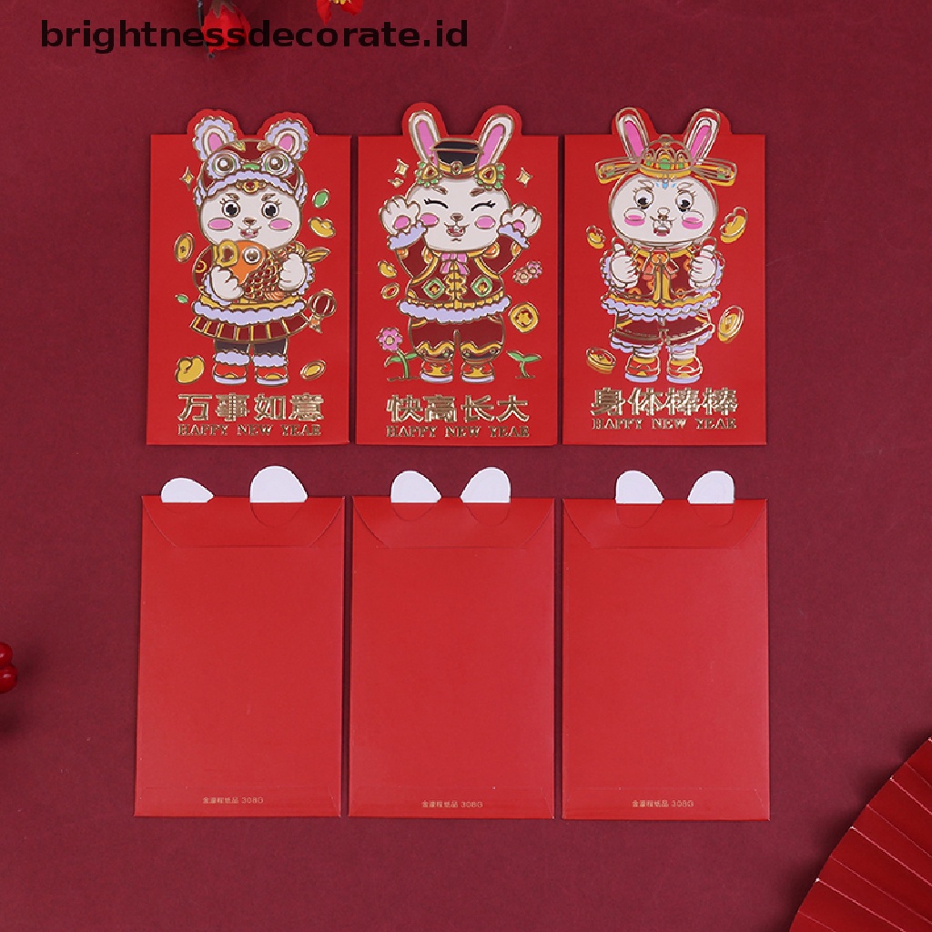 [Birth] 6pcs 2023tahun Baru Kelinci Kartun Merah Packet Lipat Amplop Merah [ID]