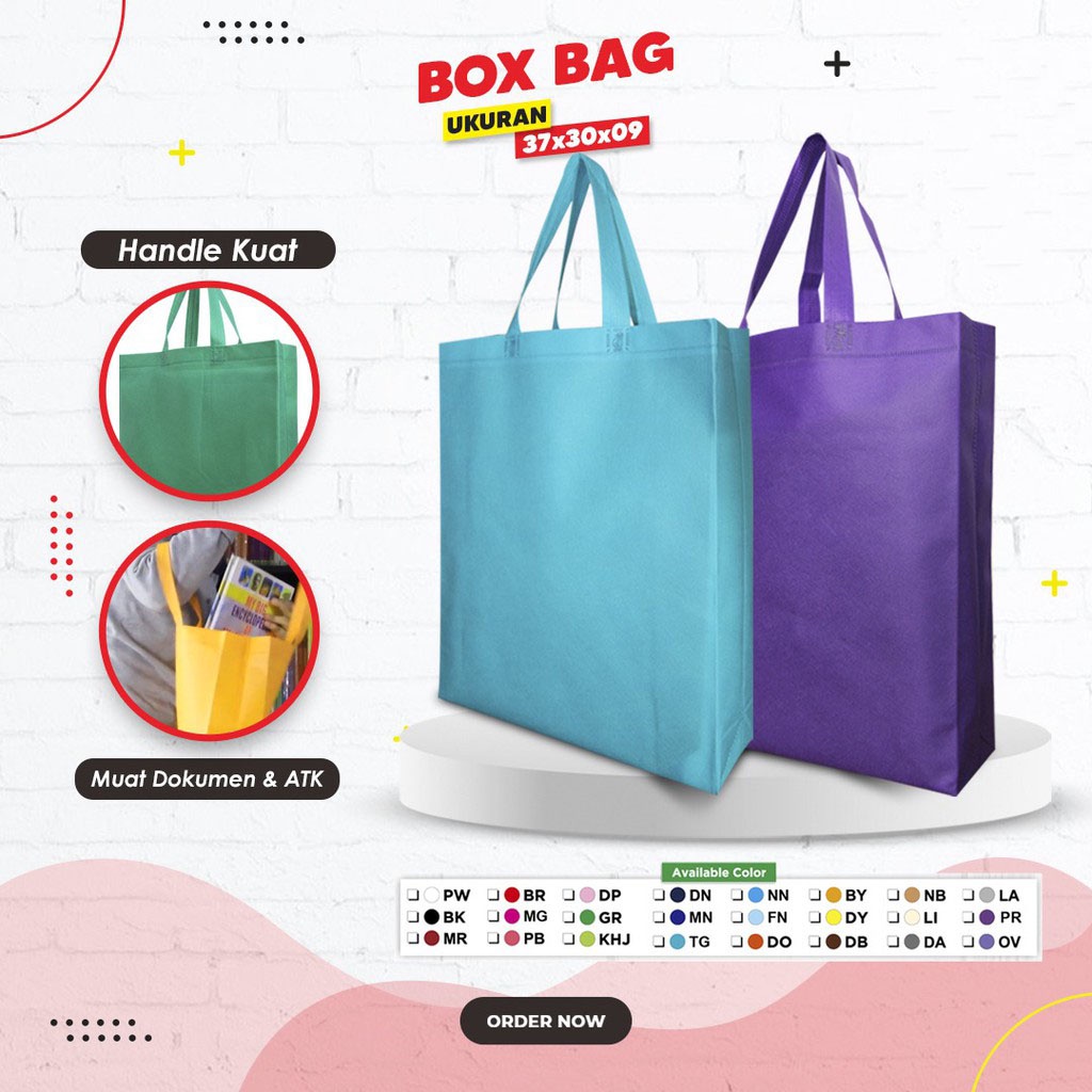 

BKN Tas Goodiebag Spunbond HLB 37x30x9 Press BOX | Tas Souvenir | Tas Event | Tas Promosi | Tas Packaging