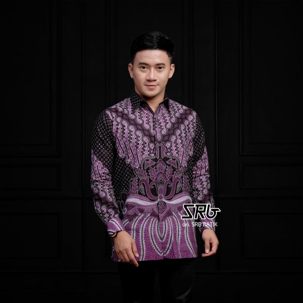 ATASAN KEMEJA BATIK PRIA LENGAN PANJANG WARNA UNGU LILAC PURPLE VIOLET / HEM BATIK PRIA WARNA UNGU M L XL XXL