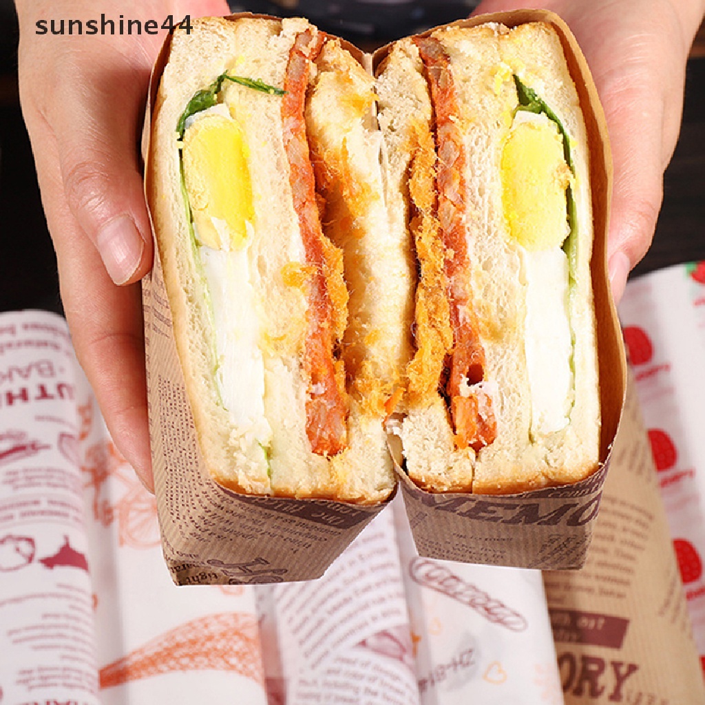 Sunshine 50Pcs Kertas Kemasan Makanan Sandwich Kertas Burger Tahan Minyak Baking Tray Paper.