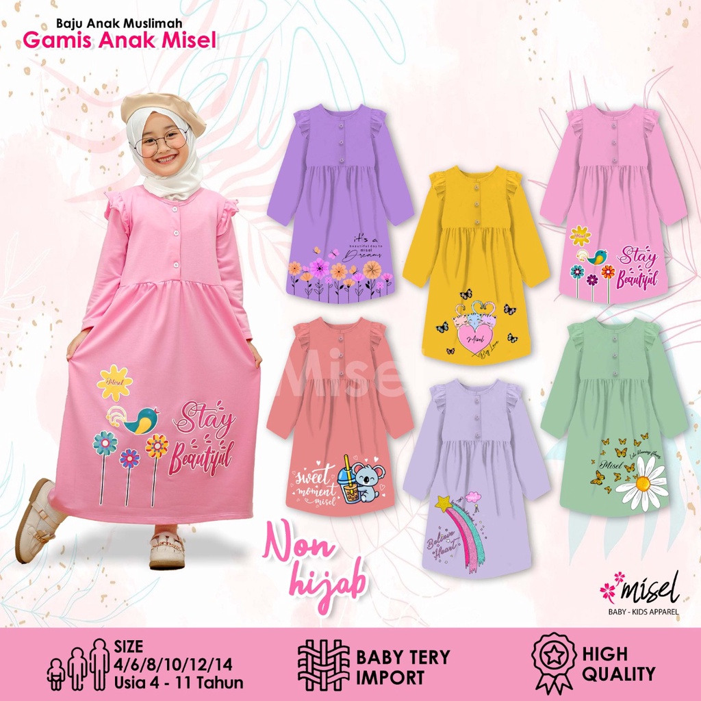 Gamis ruflle motif tangan panjang anak perempuan