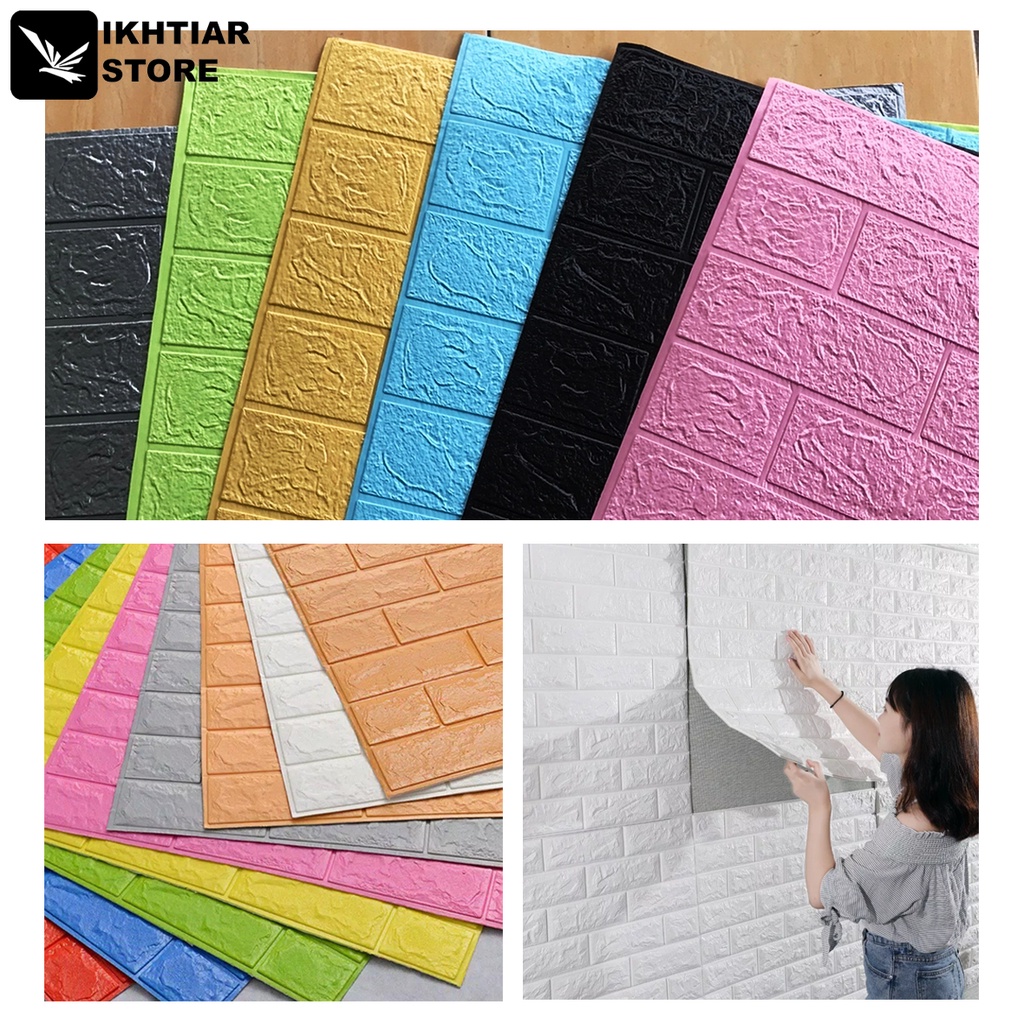 Wallpaper Dinding 3D Foam Motif Batu Bata Timbul Ukuran 77 x 70 CM / Wallstiker Dekorasi Dinding Kam