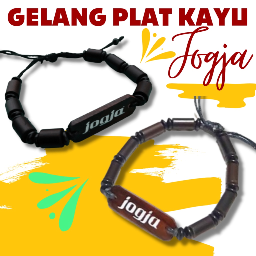 Gelang tali plat kayu motif jogja souvenir malioboro olrh oleh khas yogyakarta