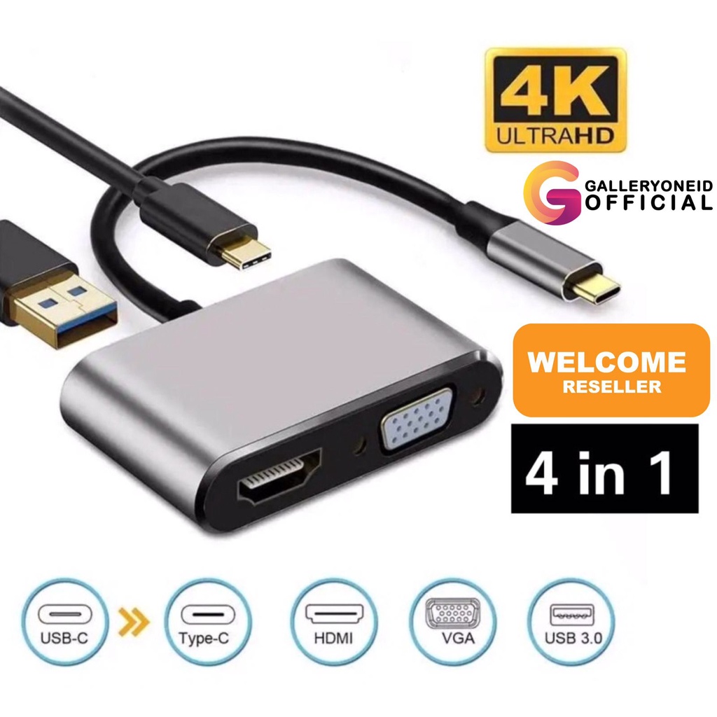 HUB Adapter Converter 4 in 1 USB Type C To HDTV iPad Laptop HDMI 4K VGA 4
