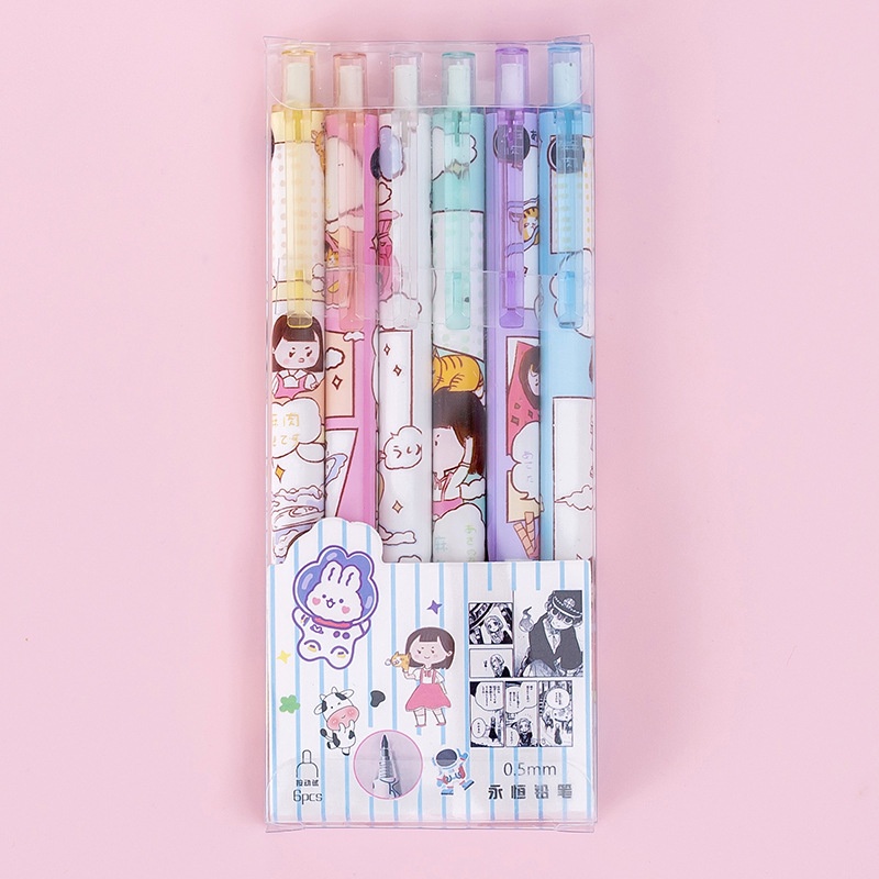 [MTOYS] 6PCS PENSIL 2ML MEKANIK KARAKTER LUCU 0.5MM - PENCIL MEKANIK -JT0009