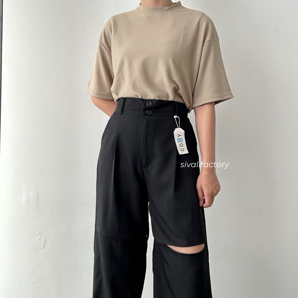 SIVALI Trixie Pants - Cut Out Pants - Celana Kulot Highwaist Wanita - Trendy Loose Baggy Pants