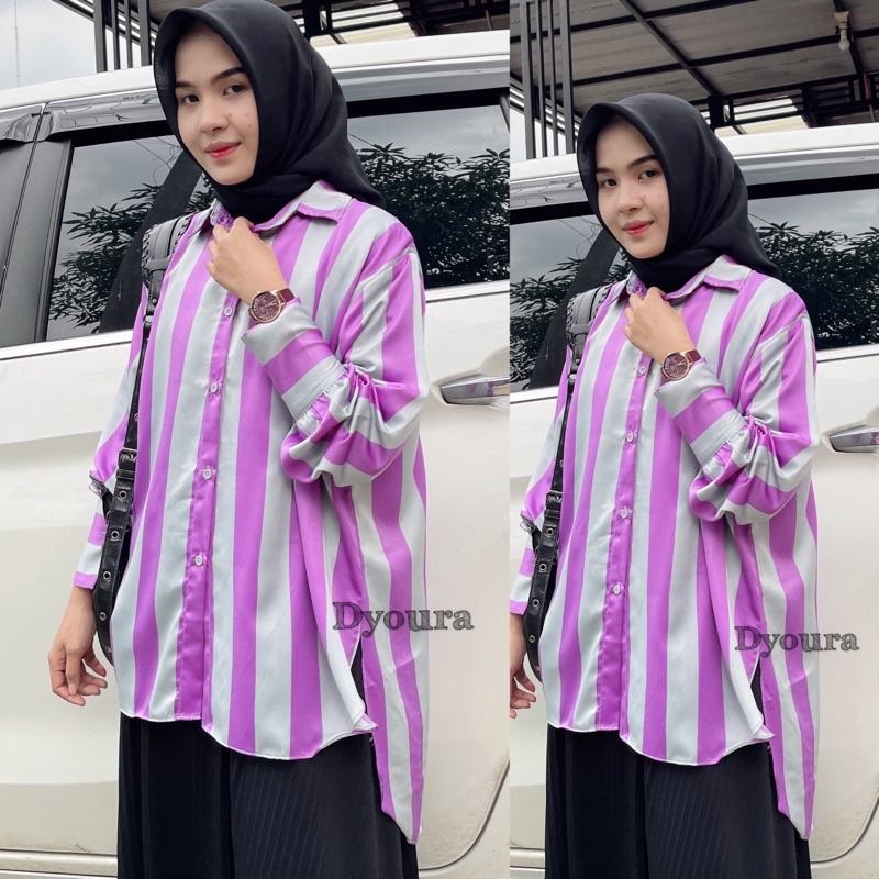 Kemeja cantik import/kemeja cewek lengan panjang/kemeja warna/kemeja salur/kemeja wanita