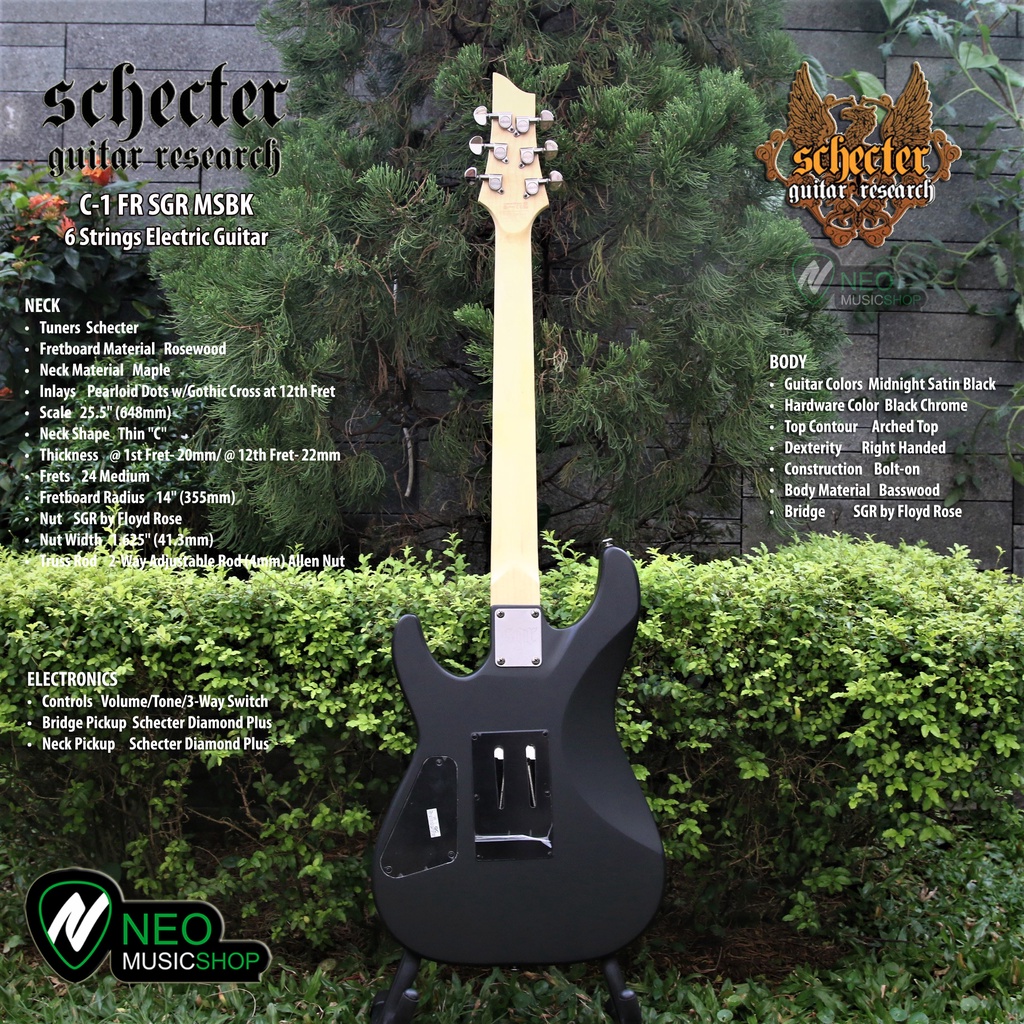 SCHECTER C1 FR SGR Midnight Satin Black 6 Strings Electric Guitar