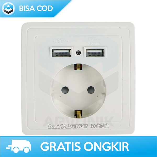 STOP KONTAK DINDING WITH 2 USB PORT TAFFWARE EU PLUG HIGH PROTECTION