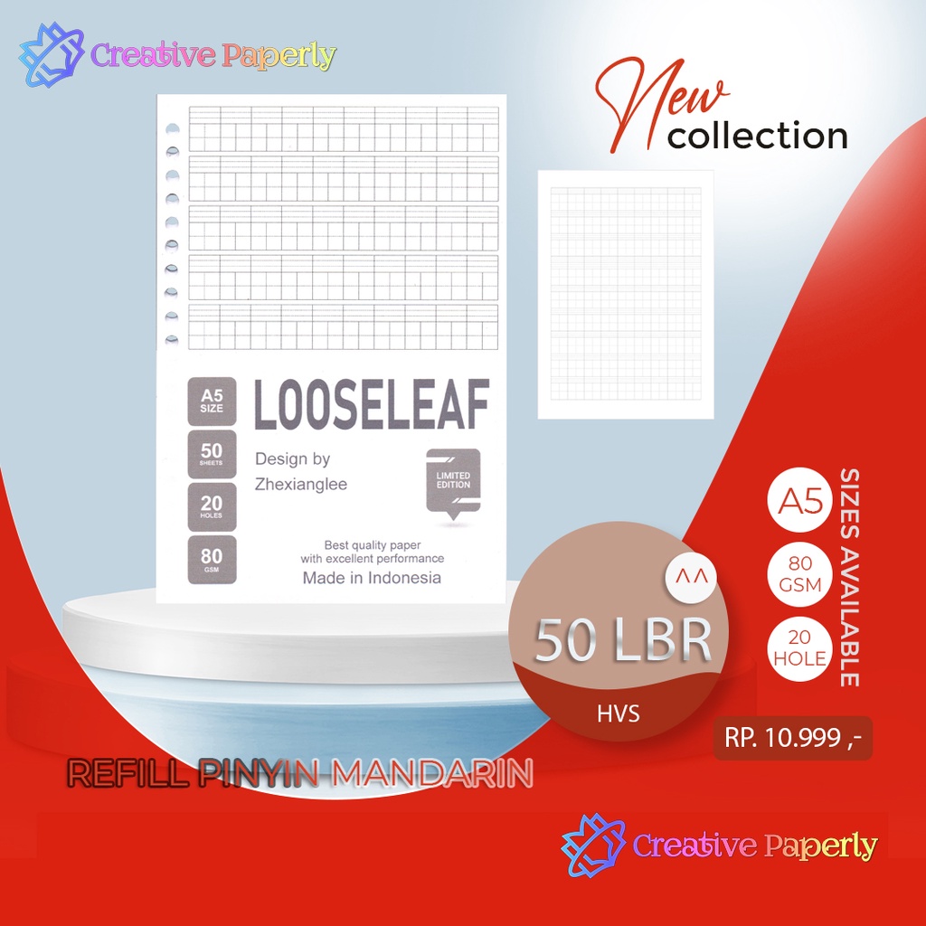 

Bookpaper Loose Leaf Refill Pinyin Mandarin ( POLOS ) Kertas Binder/ Isi Notes - (A5) 50 lbr