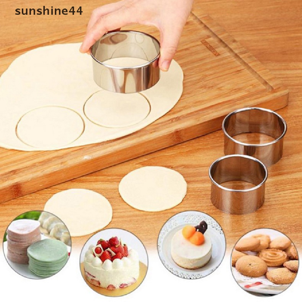 Sunshine 3Pcs/Set Stainless Steel Round Dumplings Cutter Cetakan Stamper Adonan Kue Kering Bulat.