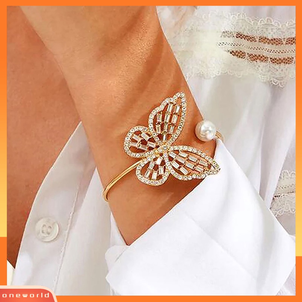 {oneworld} Gelang Bangle Stylish All-match Flexible Alloy Pembukaan Adjustable Butterfly Untuk Pesta