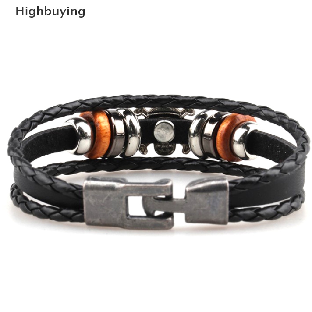 Hbid Pirate Gelang Pria Wanita Punk Hitam Kulit Braided Bracelets Bangles Anime Glory