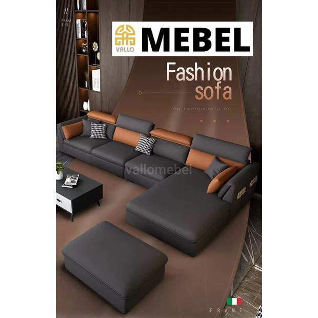 SOFA MINIMALIS L SHAPE - SOFA KULIT - SOFA RUANG TAMU - KURSI SOFA