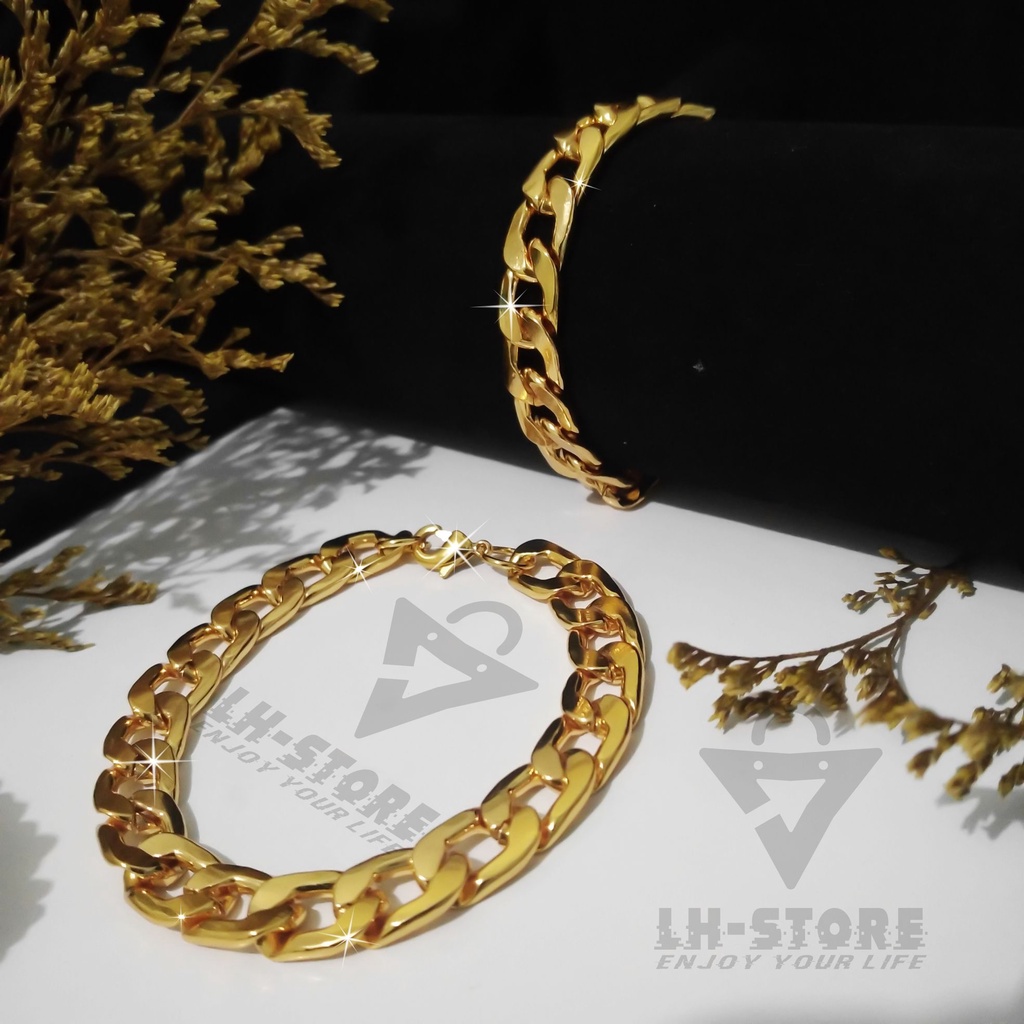 Gelang Tangan Couple Pria Wanita Rantai Gepeng Besar Berlapis Emas Aesthetic Terbaru Anti karat