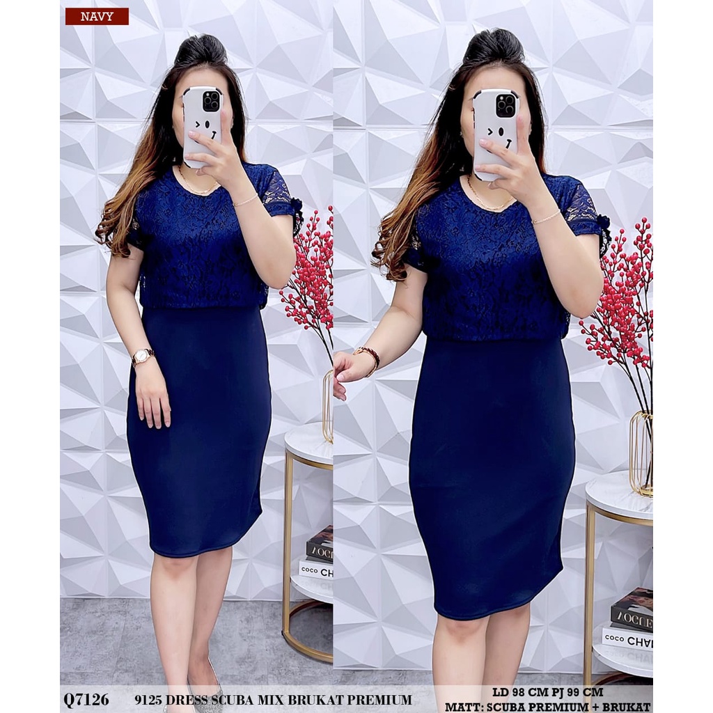 New..Dress Danaria Bahan Scuba Strech Kombinasi Brokat/Dress Scuba Formal Wanita Kombinasi Brokat/WS