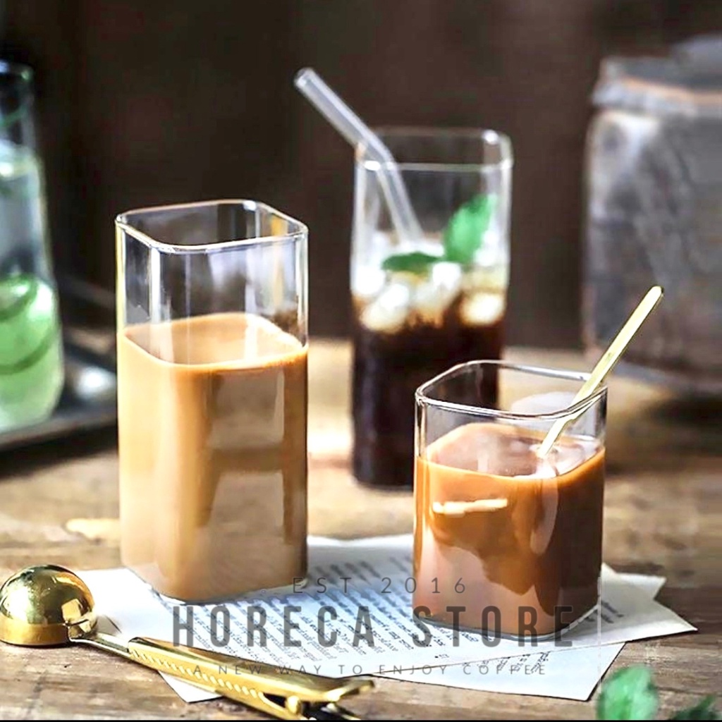 Jual Gelas Kopi Susu Teh Gelas Kaca Kotak Aesthetic Korea Coffee 250ml 400ml Gelas Kotak 0697