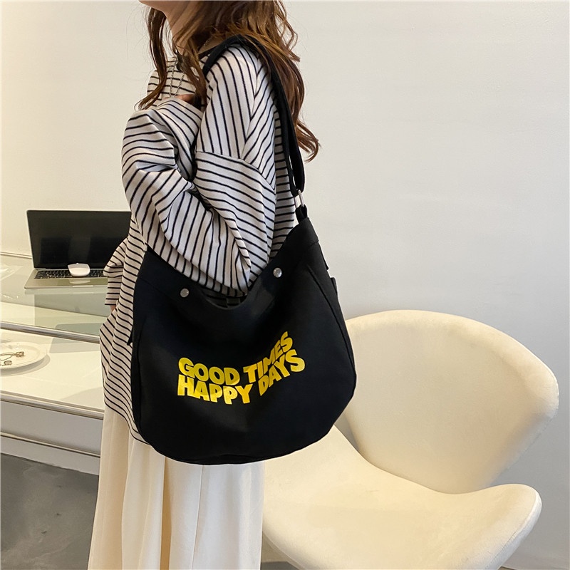 Happy Days Sling bag Tas Selempang Canvas Wanita Casual Trendy Slingbag Cewek OOTD Fashion Wanita Kuliah Korean Style Lucu Emory wanita Keren Kekinan Outfit Korea Lucu Style Chikoisme