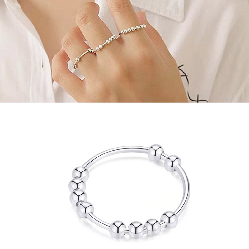 925 Sterling Silver Cincin Anti Anxiety Untuk Wanita Pria Fidget Rings For Anxiety Anxiety Ring With Beads Spinner Ring For Anxiety Spinning Ring For Anxiety