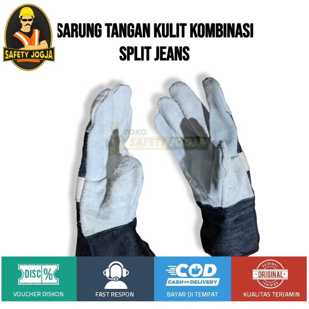 Sarung tangan kerja kulit kombinasi split jeans fitter gloves las