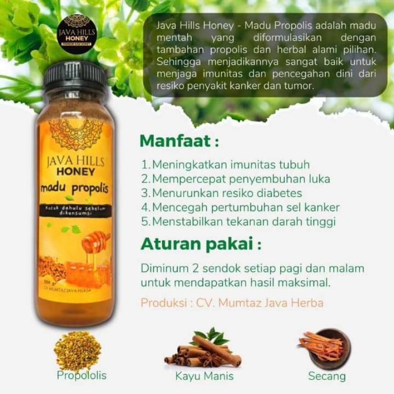 

MADU PROPOLIS HERBAL ASLI PREMIUM JAVA HILLS HONEY 330gr