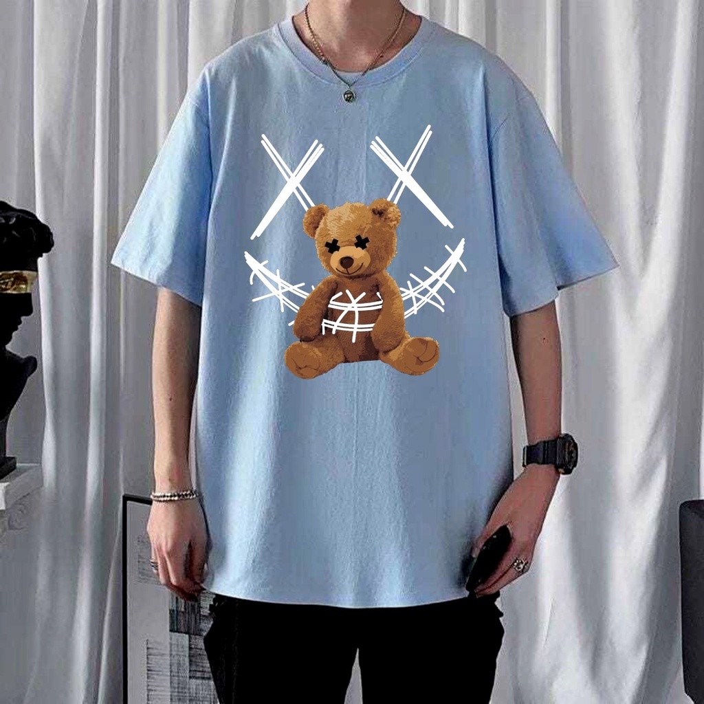 Baju Oversize Atasan Kaos Pria Motif Bear Lengan Pendek Pria