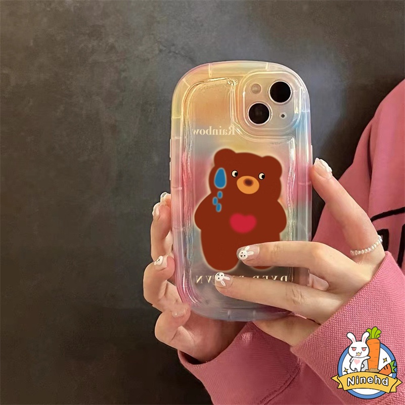 IPHONE Casing Kompatibel Untuk Iphone14 13 12 11 Pro Max X Xr Xs Max8 7 6 6s Plus Se2020Ananan Lucu Imut Beruang Ponsel Case Pelindung Lensa Warna Warni Halo Dye Silikon Soft Case Cover Pelindung