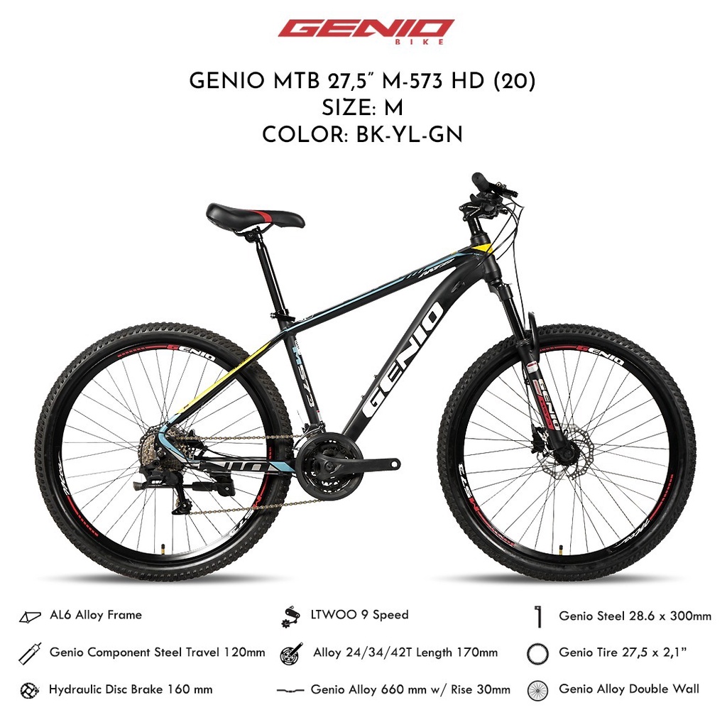Sepeda Gunung MTB Genio M 573 Rem Hidrolik Frame Alloy 27 Speed