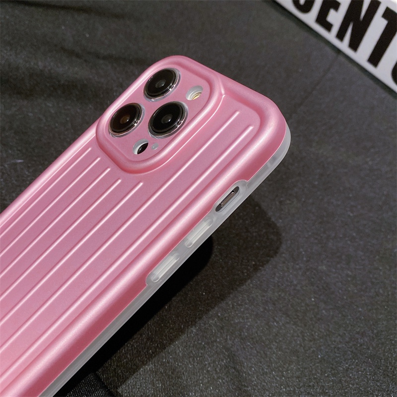 IPHONE Casing Pelindung Plating Pink Terang Kualitas Tinggi Untuk Iphone14 11 12 13 Pro Max 14Plus Casing Pelindung Lensa Lubang Halus