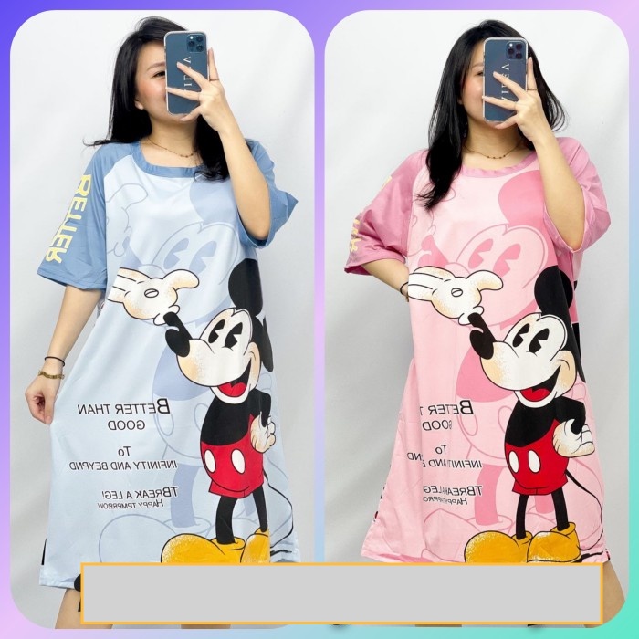 BAJU TIDUR WANITA DEWASA DASTER LENGAN DRESS MICKEY