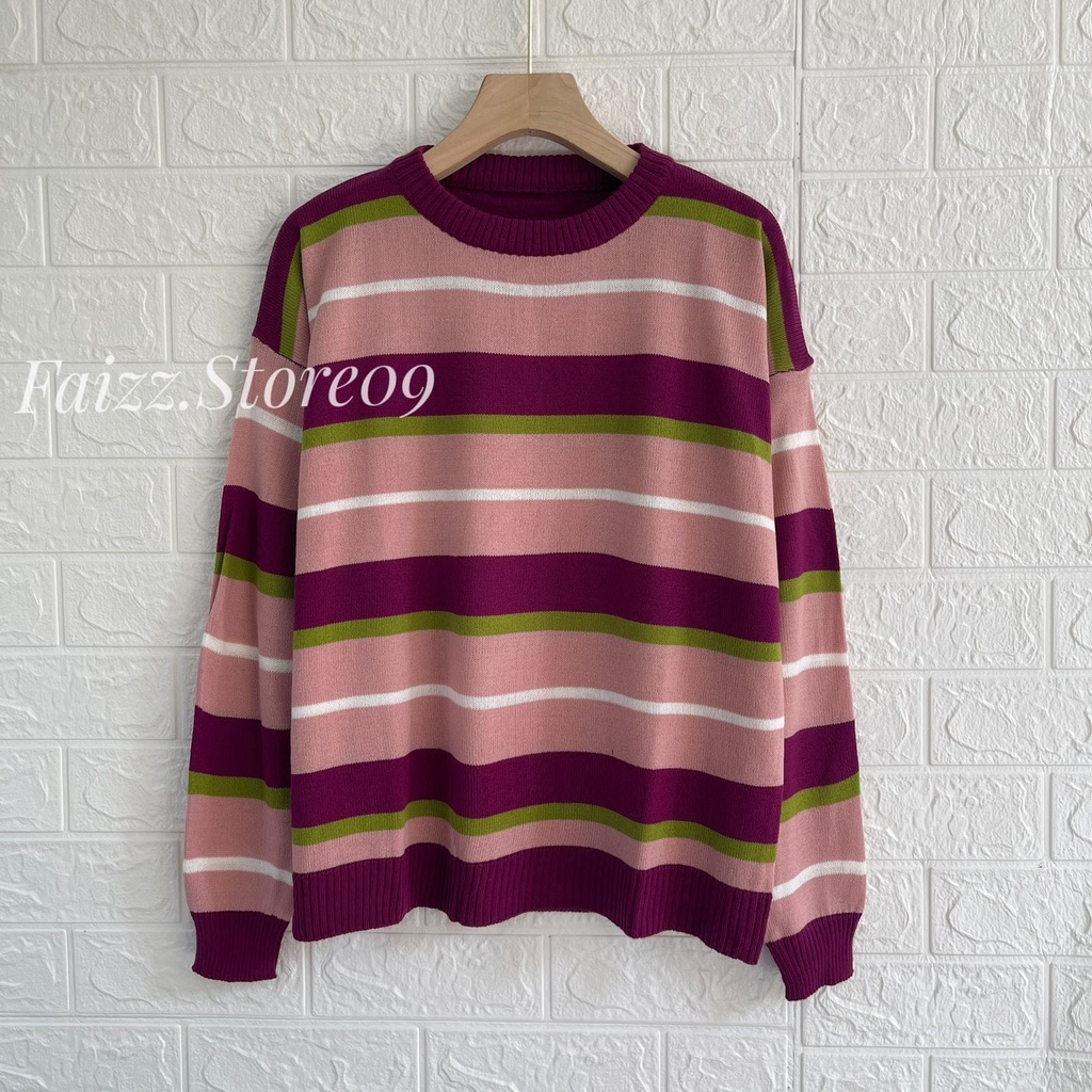 SWEATER RAJUT ADEY OVERSIZE STRIPPE BLOUSE WANITA LENGAN PANJANG