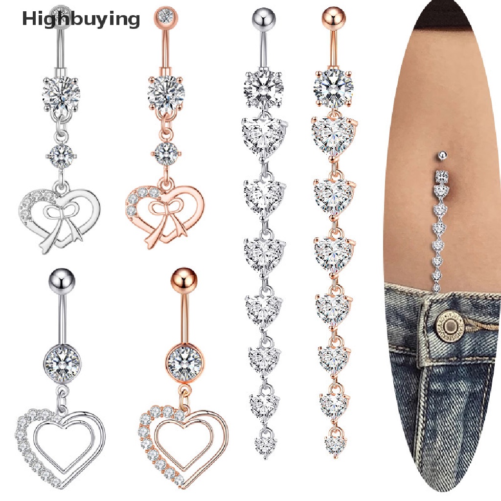 Hbid Baru Menjuntai Perut Kancing Cincin Jantung Perut Cincin Perhiasan Panjang Menjuntai Bar Belly Ring Shinyny Kristal Stainless Steel Perut Tubuh Perhiasan Glory