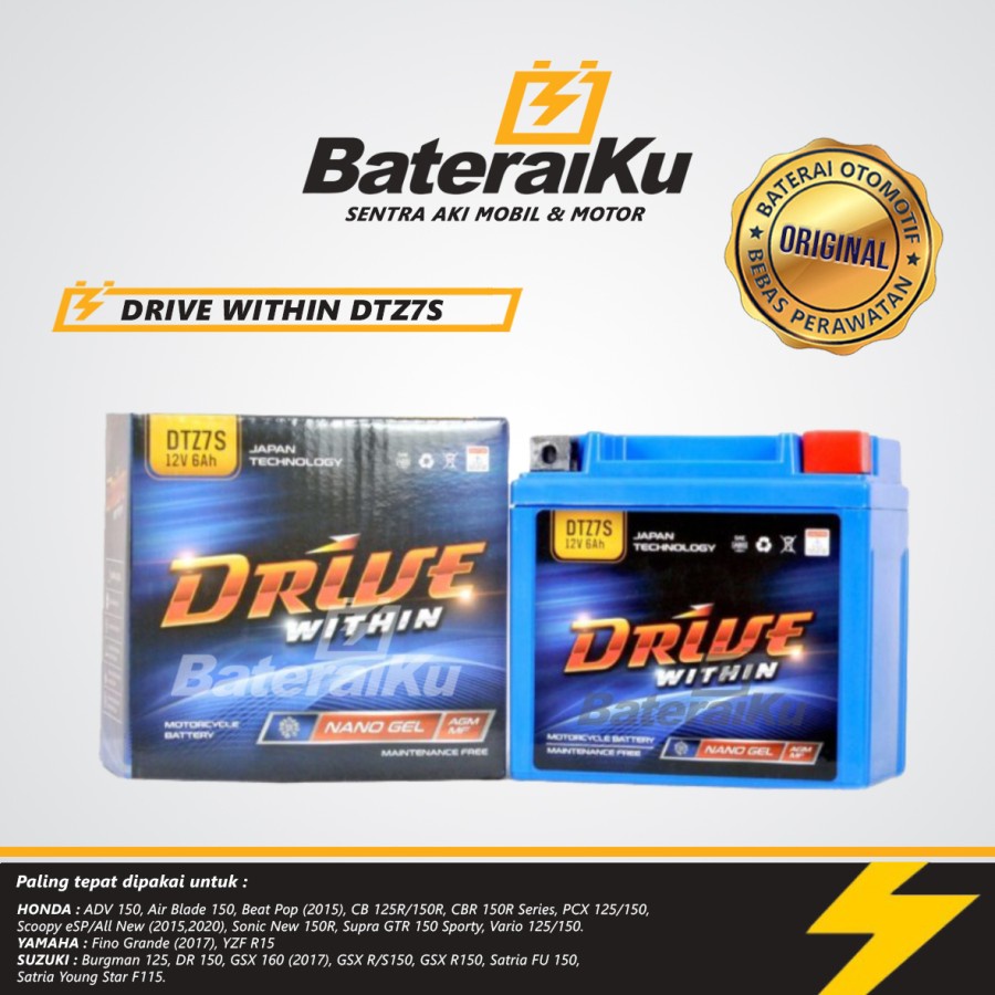 Aki Drive Within DTZ7S 12V 6Ah Aki Kering Motor Vario 125, Scoopy ISS, Nmax New, Pcx, dll