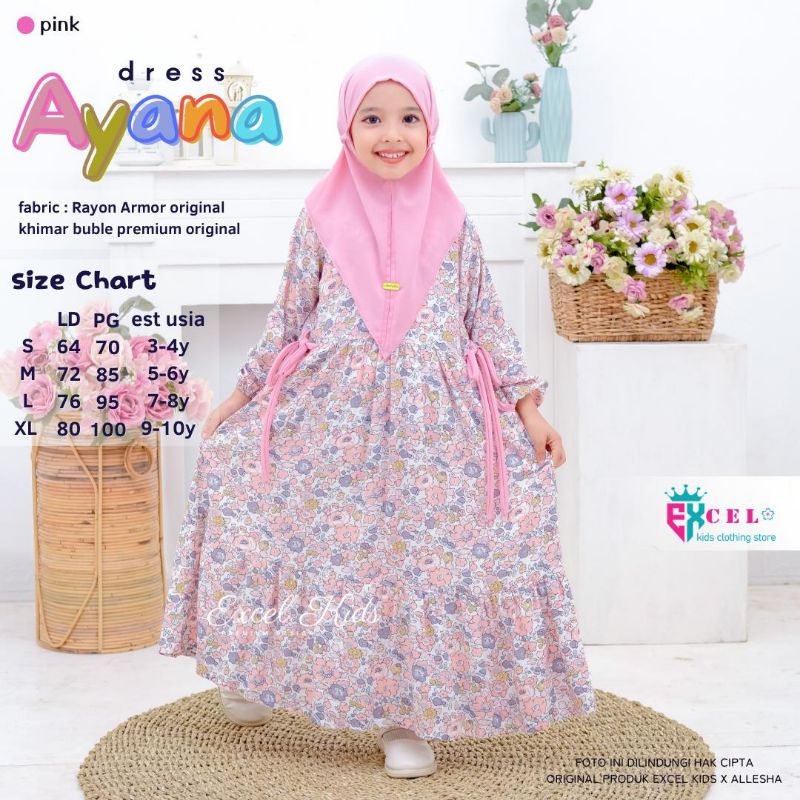 AYANA DRESS #1-3 free jilbab ORI EXCEL | Dress+jilbab/khimar Anak