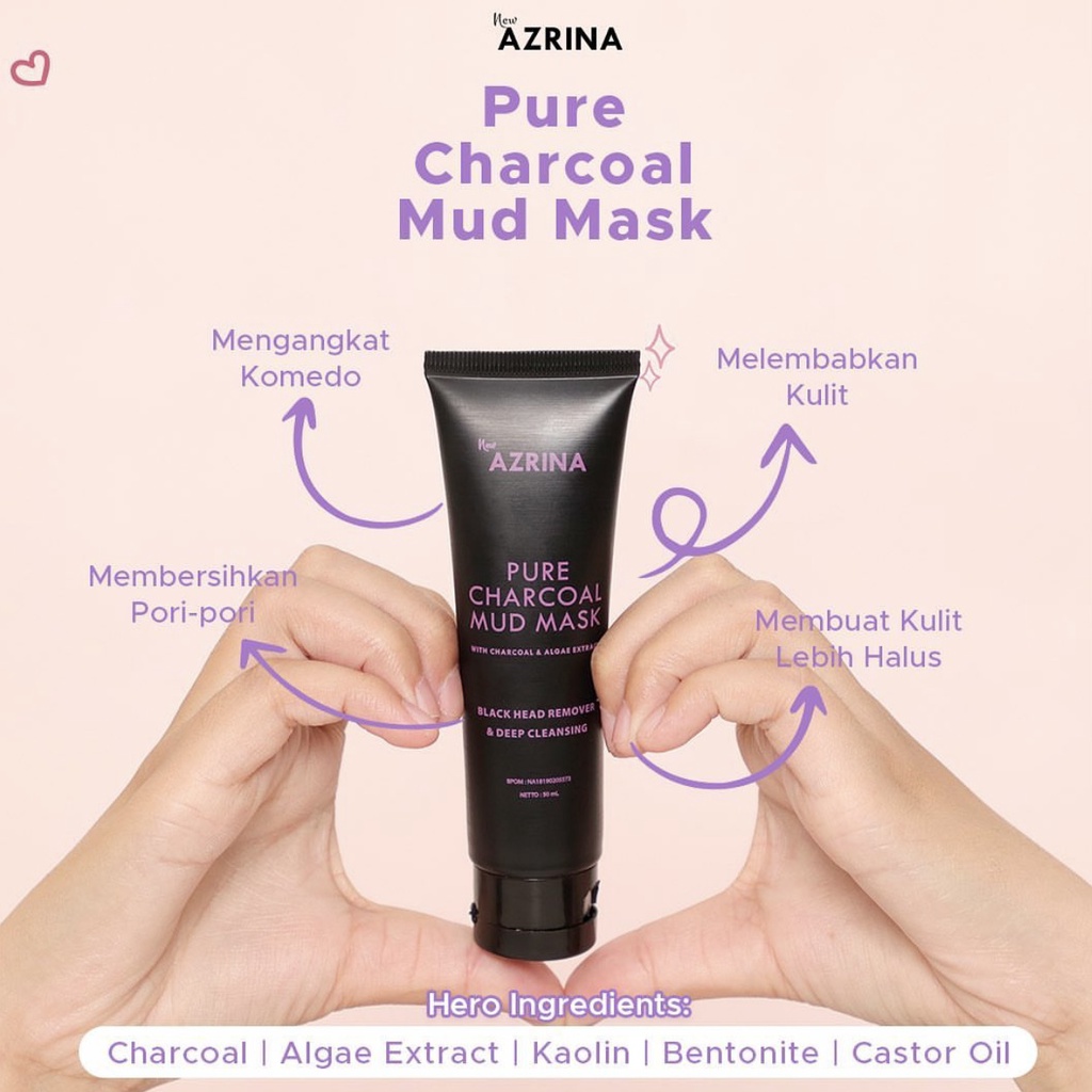 AZRINA PURE CHARCOAL MUD MASK 50ML & 2X SUPER CHARCOAL CLAY MASK 25ML