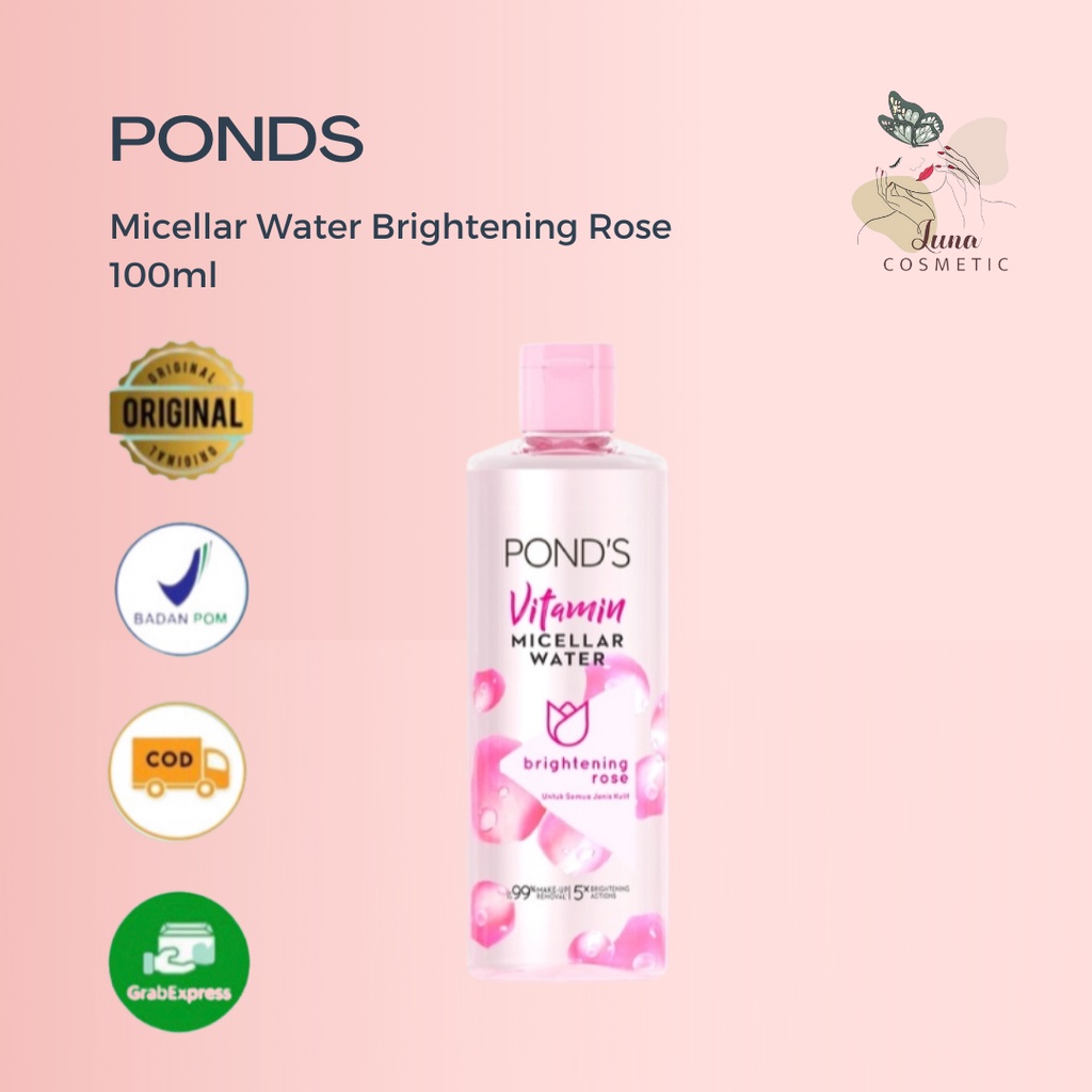 Ponds Micellar Water Brightening Rose 100ml 99% Makeup Remover dgn Niacinamide &amp; Vitamin C