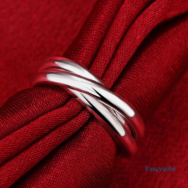 Cincin Sterling Silver (925) Tiga Untuk Wanita Pria Pernikahan Pertunangan Pesta Fashion Pesona Perhiasan Ukuran 5-10