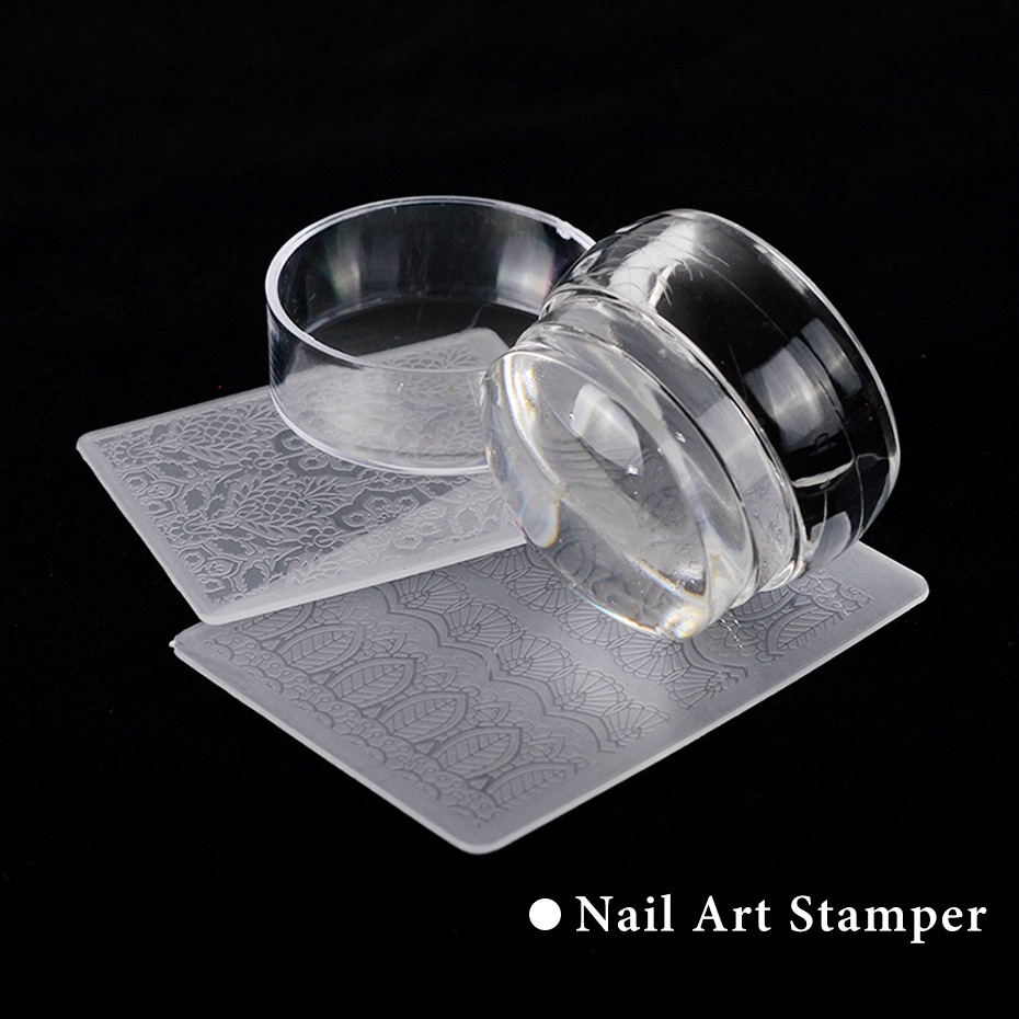 3pcs / Set Plat Stempel Transfer Kutek Gel Uv Bahan Silikon Transparan Untuk Nail Art / Manicure