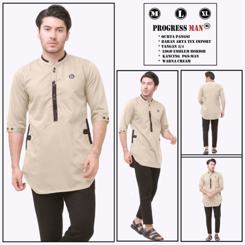 Baju muslim pria terbaru/baju koko pria/baju koko pakistan premium progressman-cream,M