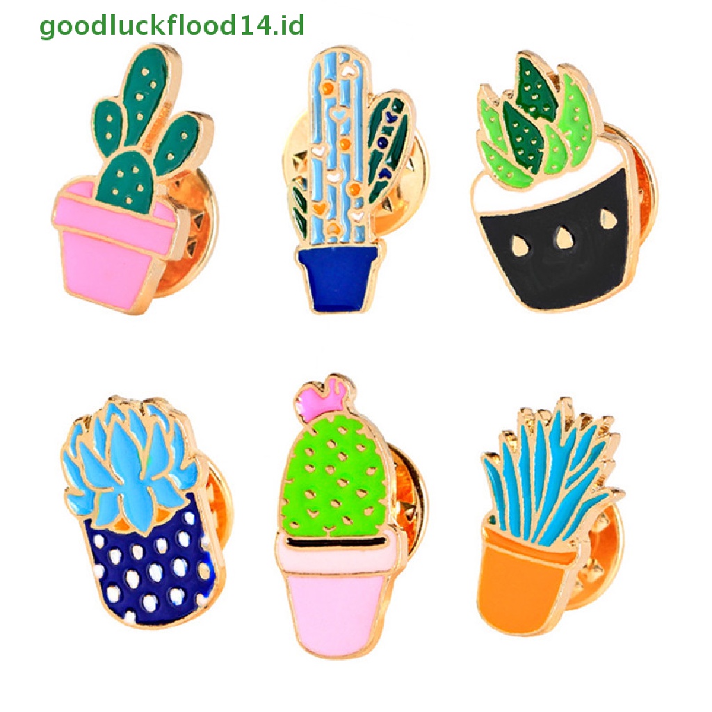 [GOOGFOUR] 6 Pcs/Set Enamel Bros Pin Tanaman Kaktus Kerah Pin Lencana Wanita Perhiasan Hadiah [TOP]