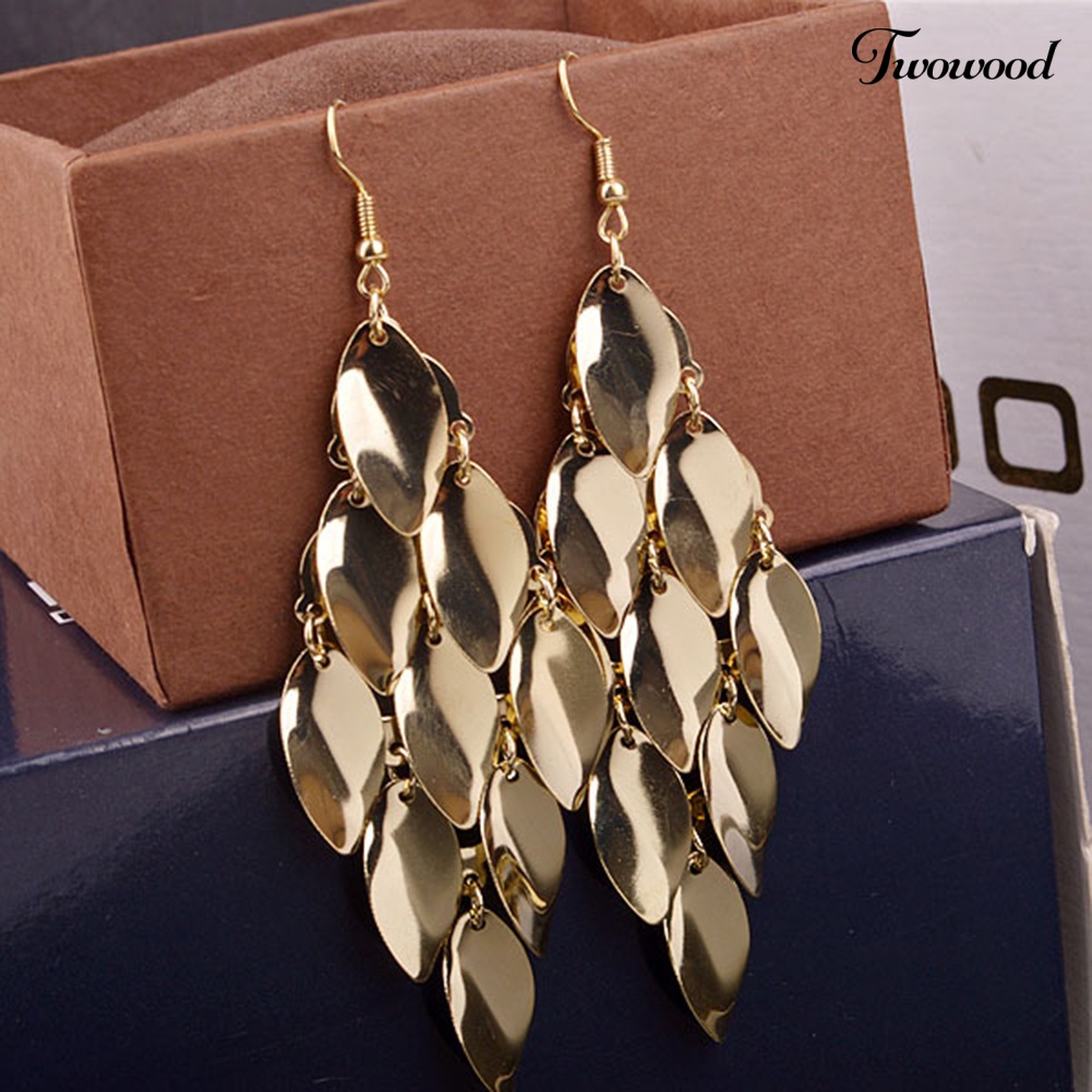 Twowood Fashion Wanita Tetesan Air Disk Pesona Panjang Menjuntai Eardrop Anting Perhiasan Hadiah