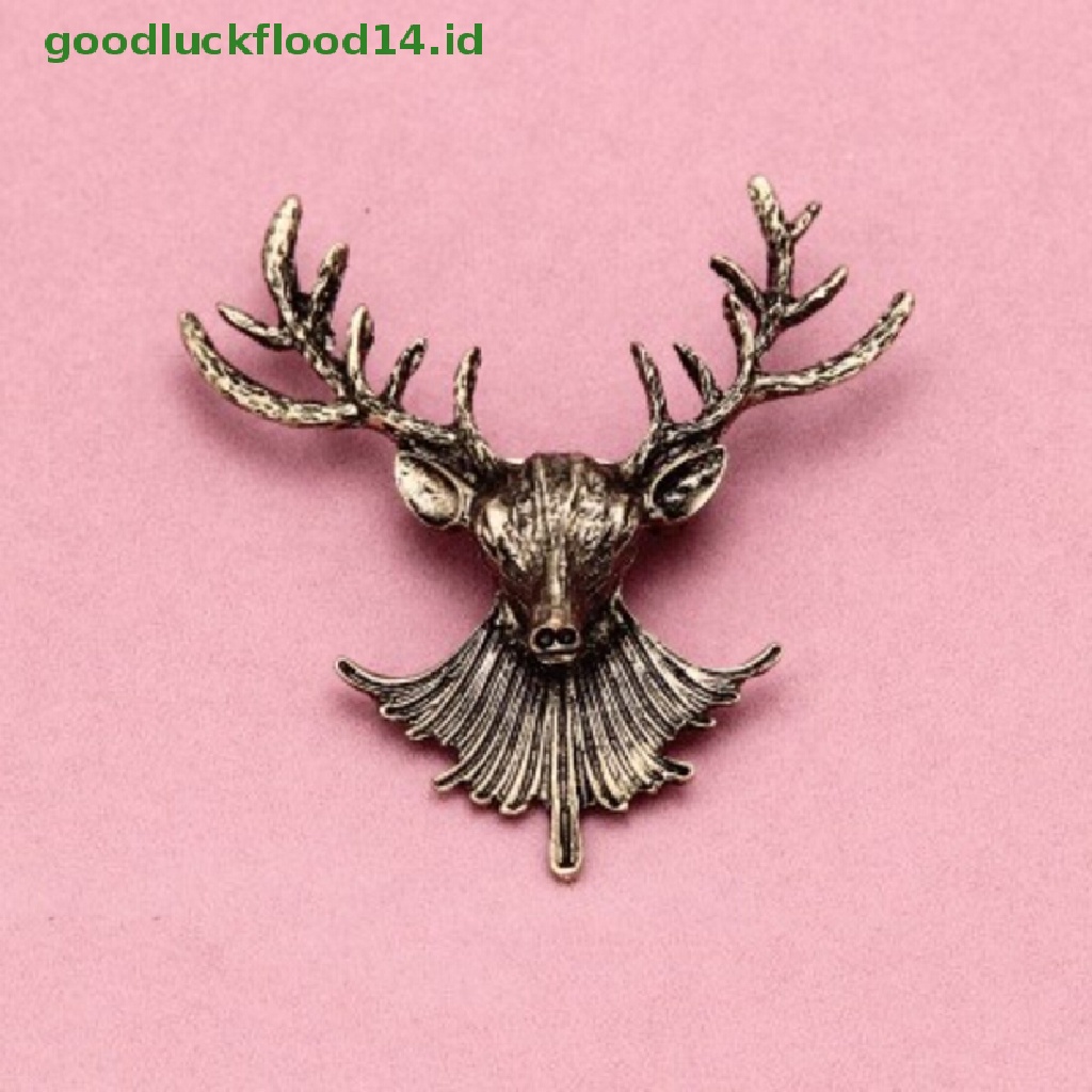 [GOOGFOUR] 1pc Unisex Kerah Hewan Bros Pin Klip Tanduk Rusa Lucu Head Pins Brooch [TOP]