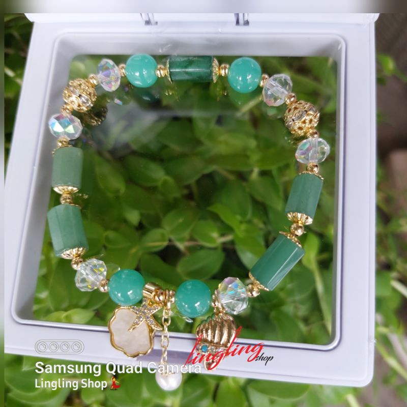 COD gelang batu kristal,gelang korea free box,gelang kristal kerang  mix titanium