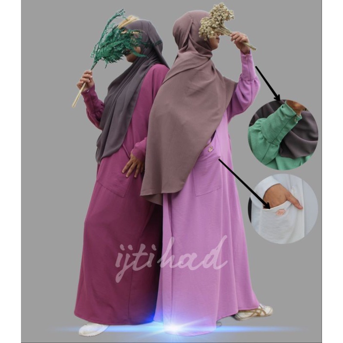 (FREE PRFUM)Fina Abaya Arab,material Crincle Air Flow brand IJTIHAD