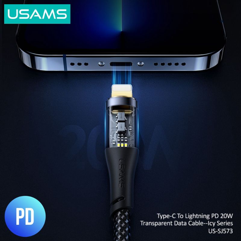USAMS Icy Series Kabel Data Transparant Type-C to Lightning PD 20W