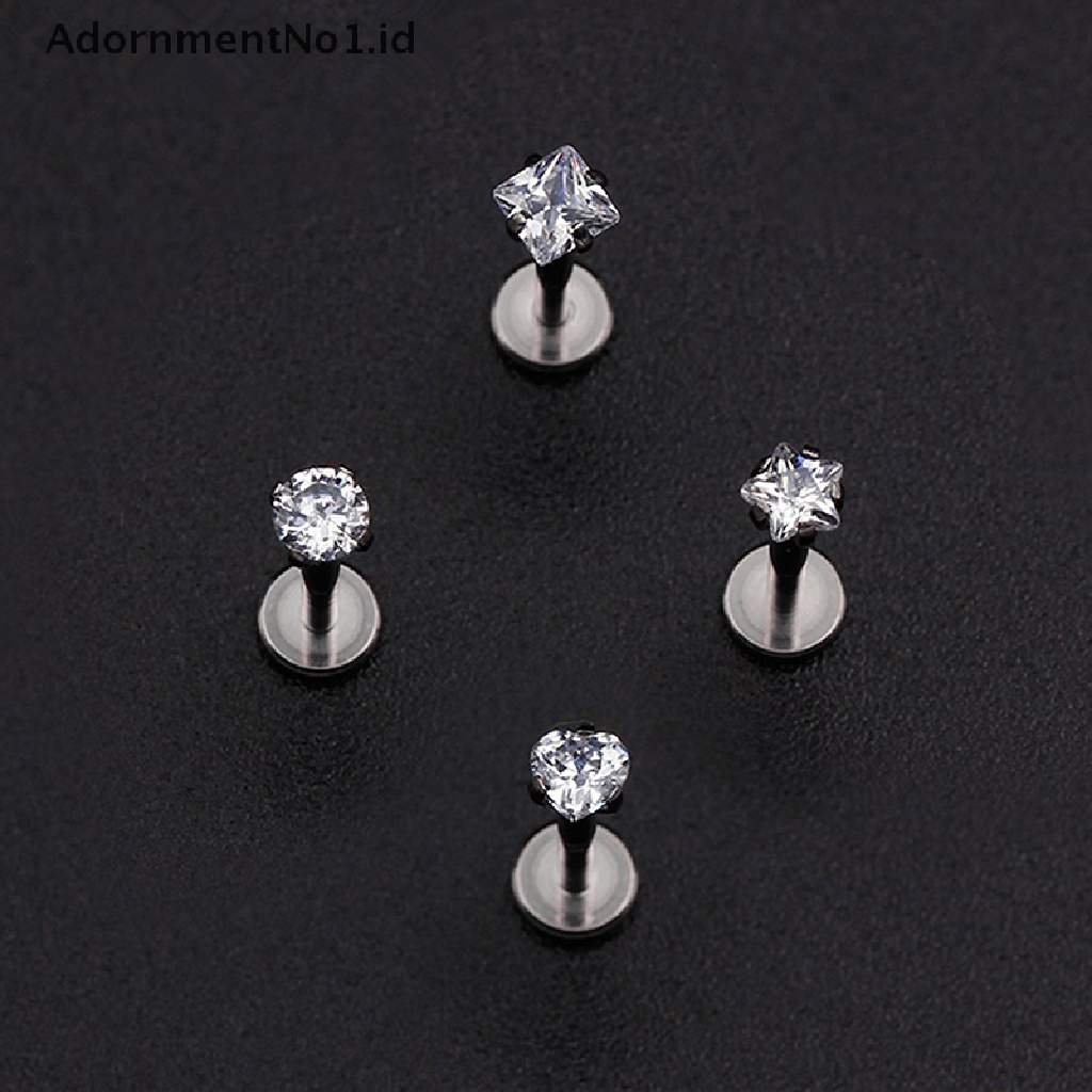 [AdornmentNo1] Stainless Steel Labret Tragus 16G Ulir Internal Tulang Rawan Telinga Pircing Helix Stud Earrings Ear Stretcher [ID]