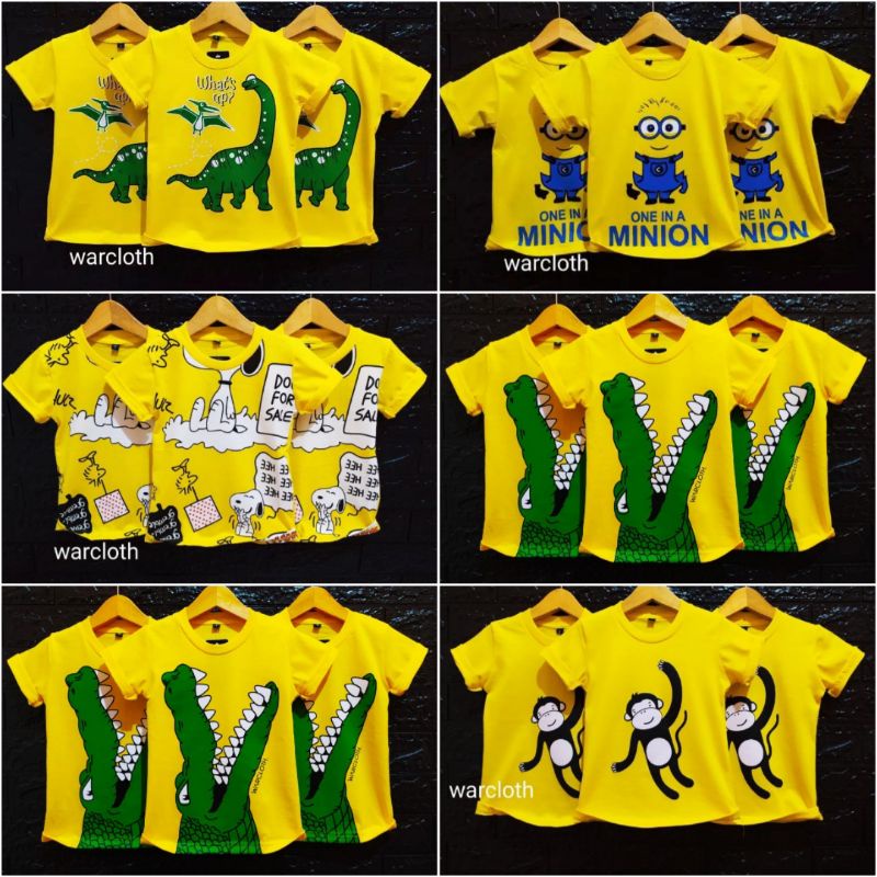 baju kaos anak kartun bahan adem kuning GRID