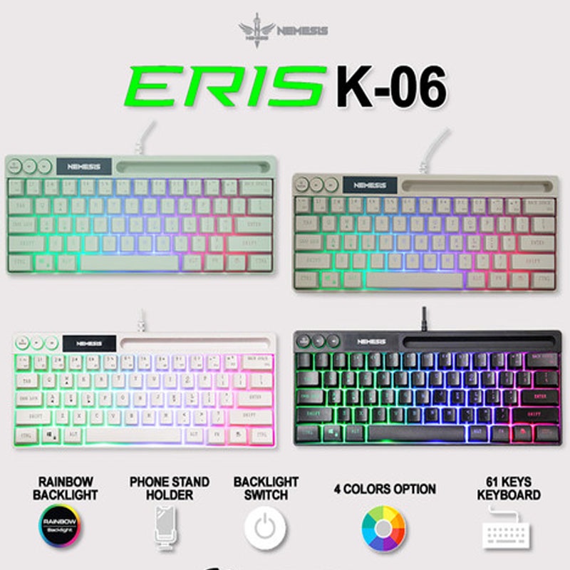 Keyboard Gaming Game NYK ERIS K06 K-06 TKL RGB New