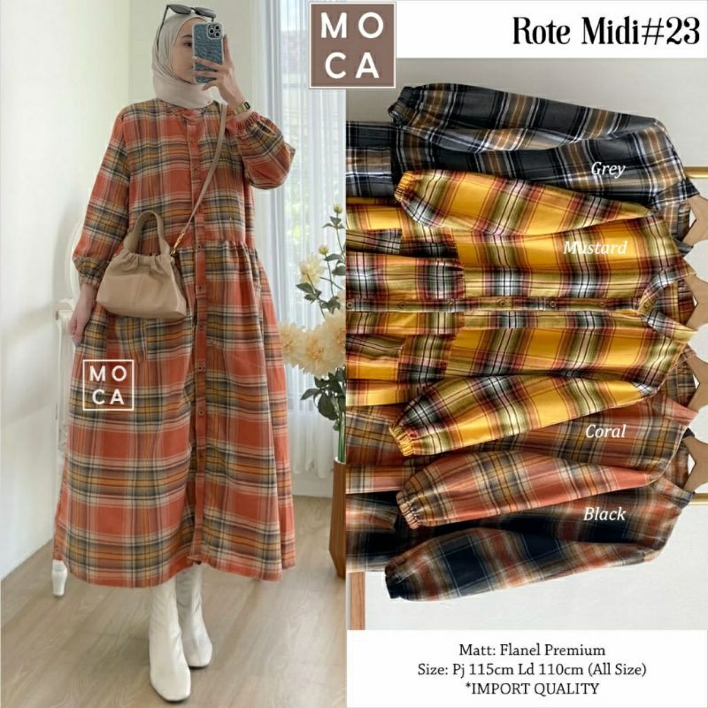 Rote Midi #23, MIDI DRESS WANITA CANTIK FIT XXL LD 110 BAHAN FLANEL PREMIUM TERMURAH OOTD MODIS